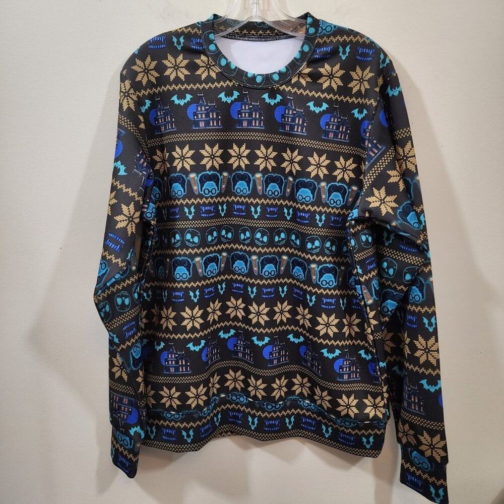 Foolish Mortal ugly Halloween‎ / Christmas sweatshirt bats fangs haunted house M